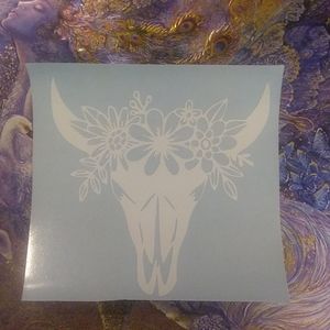 🔥White Skull Bull Head/Flower Car Window Detail🔥